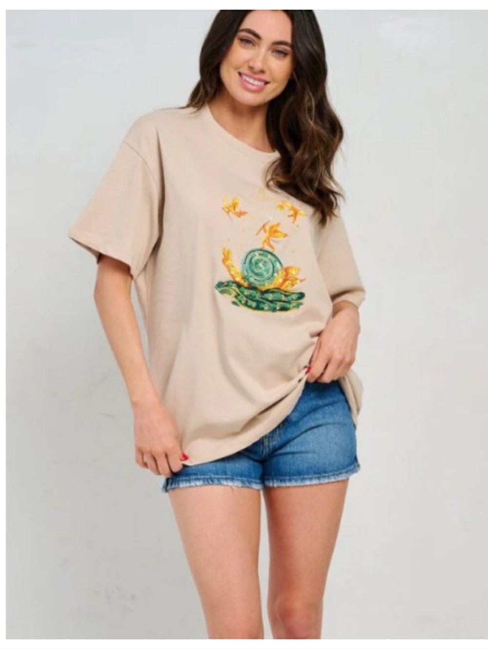 NWT Embroidered Floral Shell Tee - Beige Fairies Size L